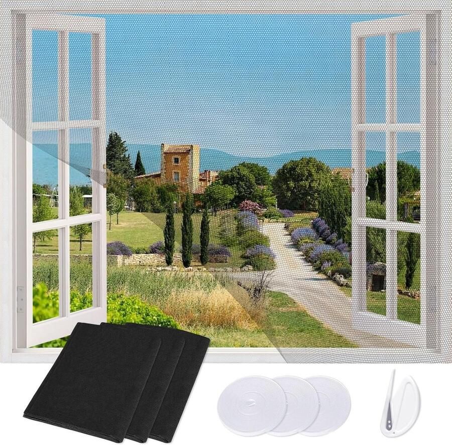 3 Pack Windows Fly Screen DIY zelfklevende klamboe voor Windows verstelbare raam scherm gaas voor insecten vliegen gesneden om de gewenste grootte(1 3 m x 1 5 m zwart)