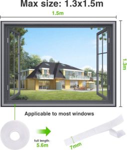 3 Pack Windows Fly Screen DIY zelfklevende klamboe voor Windows verstelbare raam scherm gaas voor insecten vliegen gesneden om de gewenste grootte(1 3 m x 1 5 m Wit)