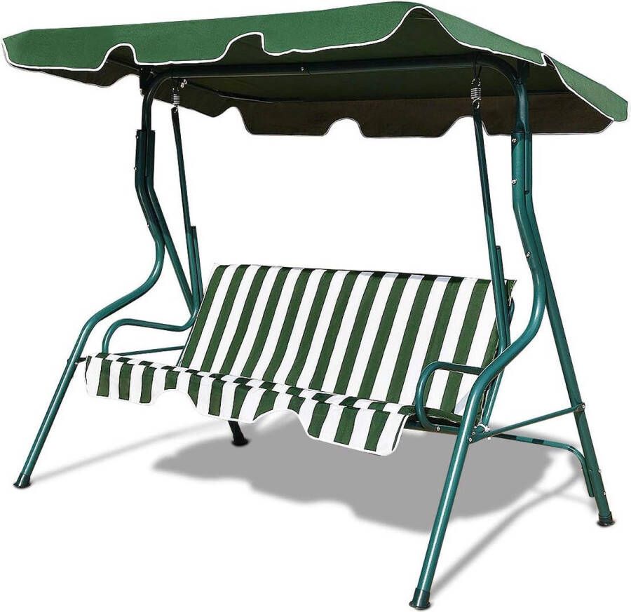 3 persoons terras schommel luifel hangmat met stalen kader verstelbare luifel weerbestendige polyester stof gewatteerd kussen veranda zweefvliegtuig voor tuin terras zwembad (Groen)
