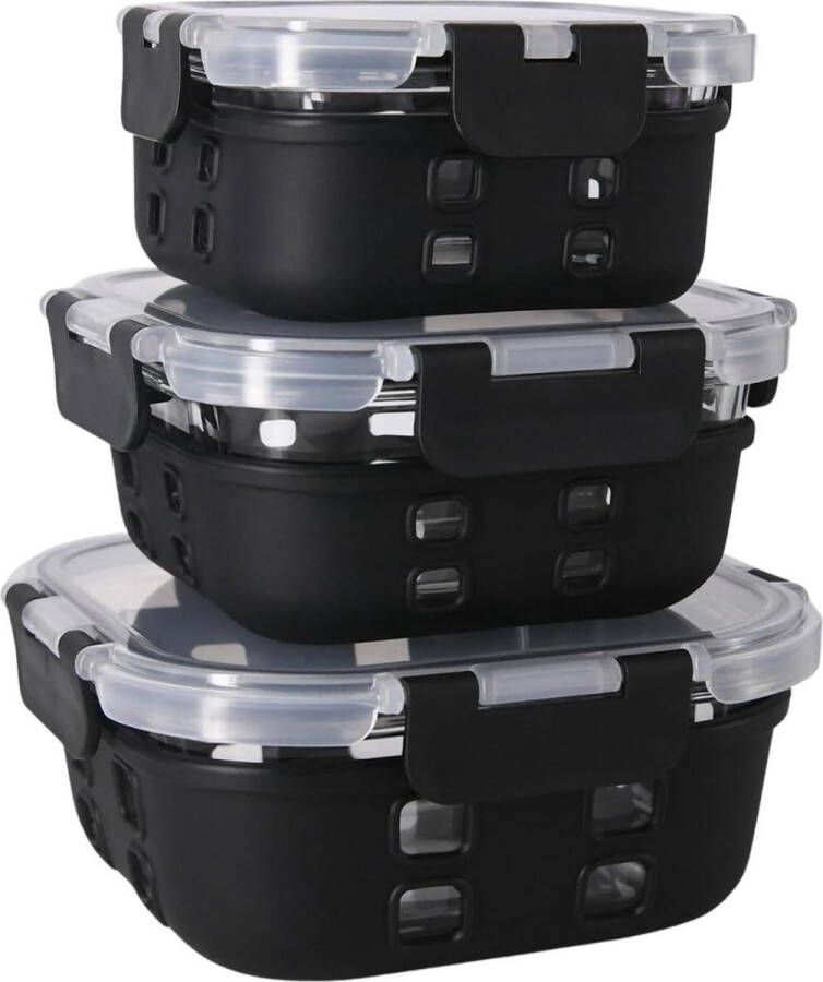 3-Piece Square Glass Lunch Box Set Airtight and Leak-Proof Kitchen Storage Boxes with Lids Storage Containers