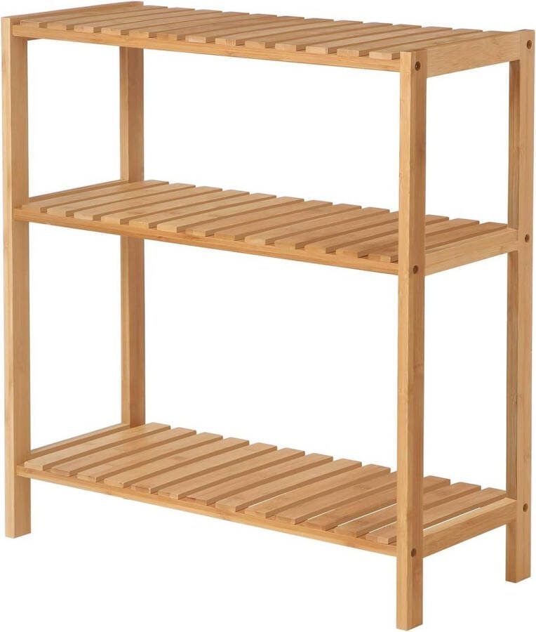 3-planken badkamerrek bamboe staand rek 60 x 26 x 66 cm voor badkamer woonkamer hall keuken balkon