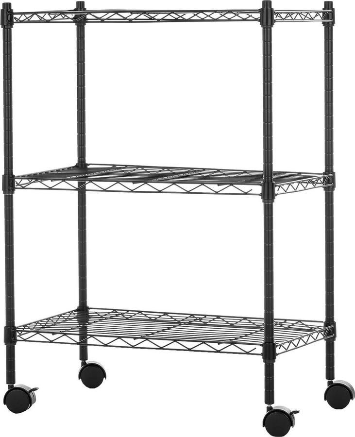 3 planken smal op wielen met in hoogte verstelbare planken en verstelbare nivelleringspoten – max. gewicht 340 kg zwart 34 cm D x 589 cm B x 832 cm H Unieke opbergoplossing met verstelbare planken keukentrolley