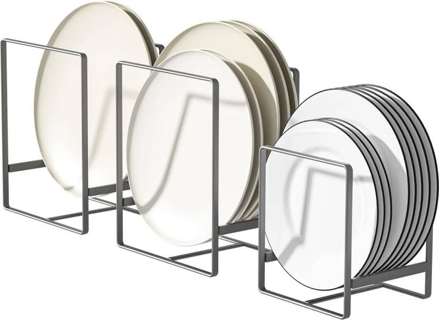 3 Plate Houder Organizer Wandbord Afvoerbak Metalen Plaat Planken Organiser Rekken Stand voor Werkblad en Cupboard Grijs