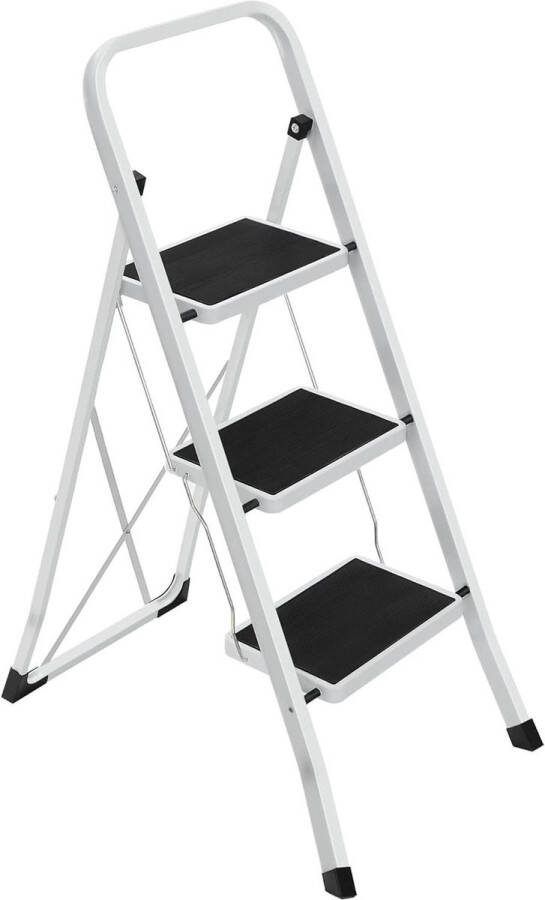 3-sporten vouwladder brede sporten antislip rubber 150 kg draagvermogen GS-gecertificeerd zwart wit
