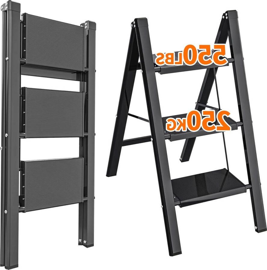 3-stap Aluminiumlegering Ladder met 550lb Capaciteit Antislip Lichtgewicht en Draagbaar Wit