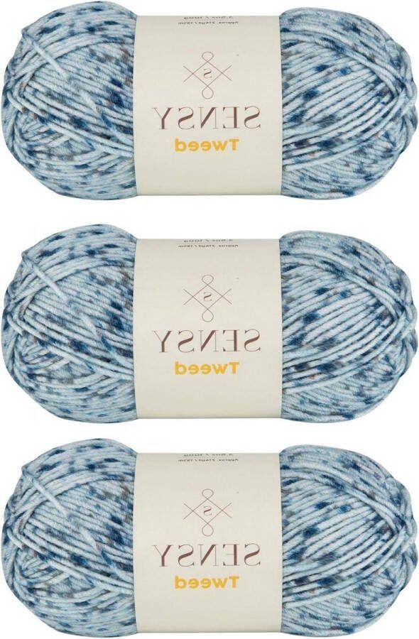 3 strengen Sensy Tweed Garen 3.5 oz 214 Yards Blauwe Mix Breigaren met Dikte 4