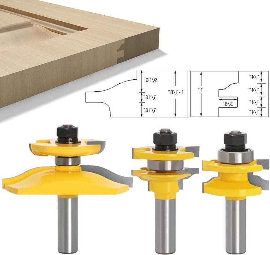 3 Stuks 1 2-Inch Schacht Ronde Over Verhoogde Paneel Kast Ogee Deurrail en Stile Router Bits Houtbewerking Hout Cutter