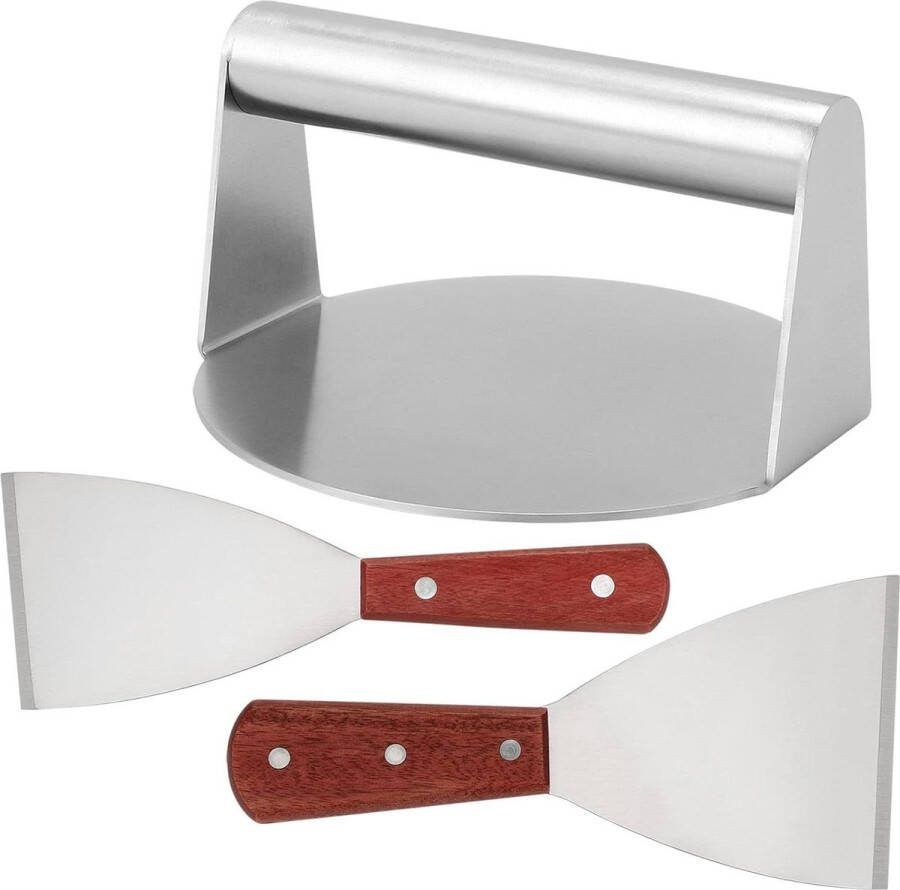 3 stuks 125 cm hamburgerpers ronde roestvrijstalen smash hamburgerpers met grillspatel hamburgerpers set roestvrij staal voor patties BBQ smash burger