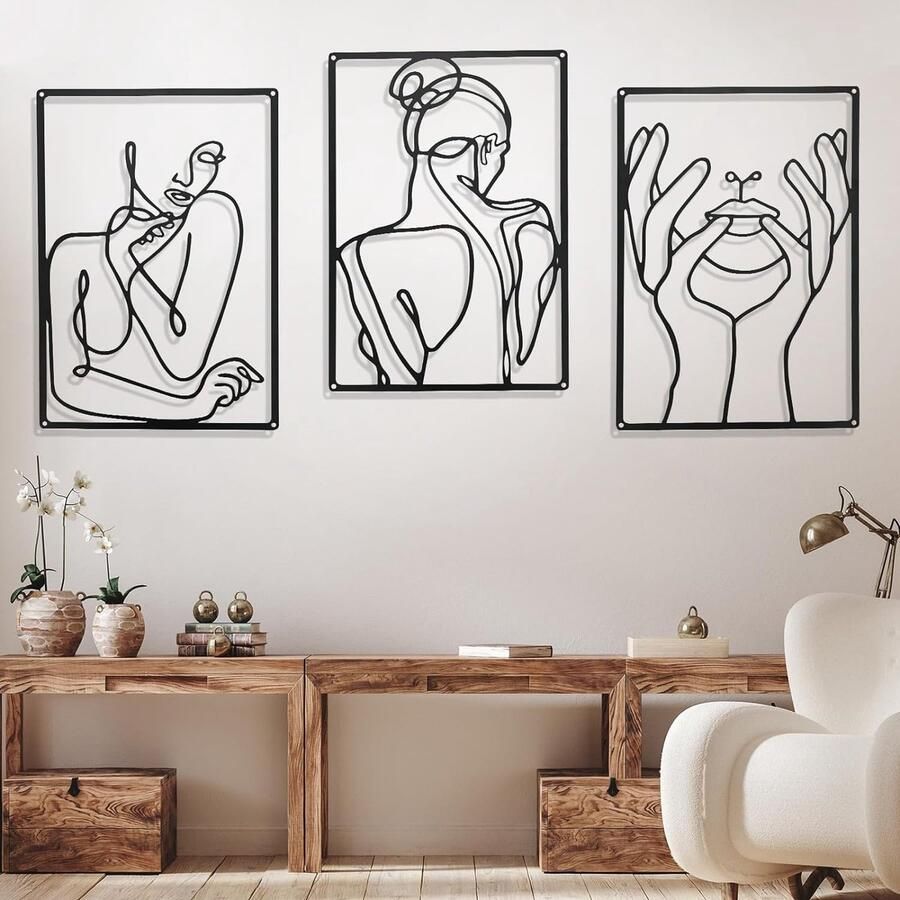 3 stuks 35 x 25 cm wanddecoratie van metaal waterdichte wandversiering wandsculpturen om op te hangen moderne wanddecoratie metaal woonkamerdecoratie minimalistische muurkunst