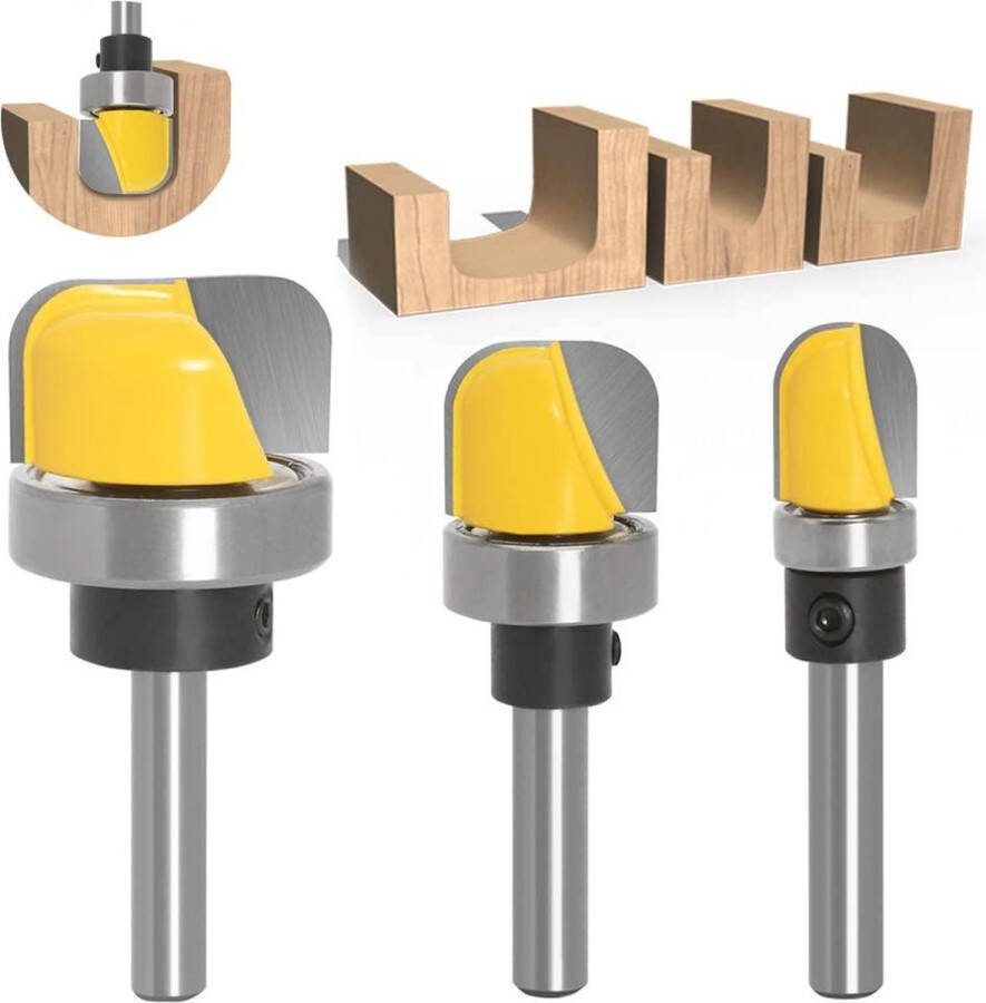 3 stuks 8 mm schacht kom en dienblad sjabloon frees bit ronde frees router bits bovenfrees kom-frees holle frees groeffrees set houtbewerking shaker cutter gereedschap