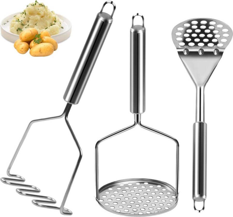 3 stuks aardappelstampers professionele aardappelpers roestvrij staal met dikke handgreep voor baby's eten fruit groentestamper kok en keukenhulp
