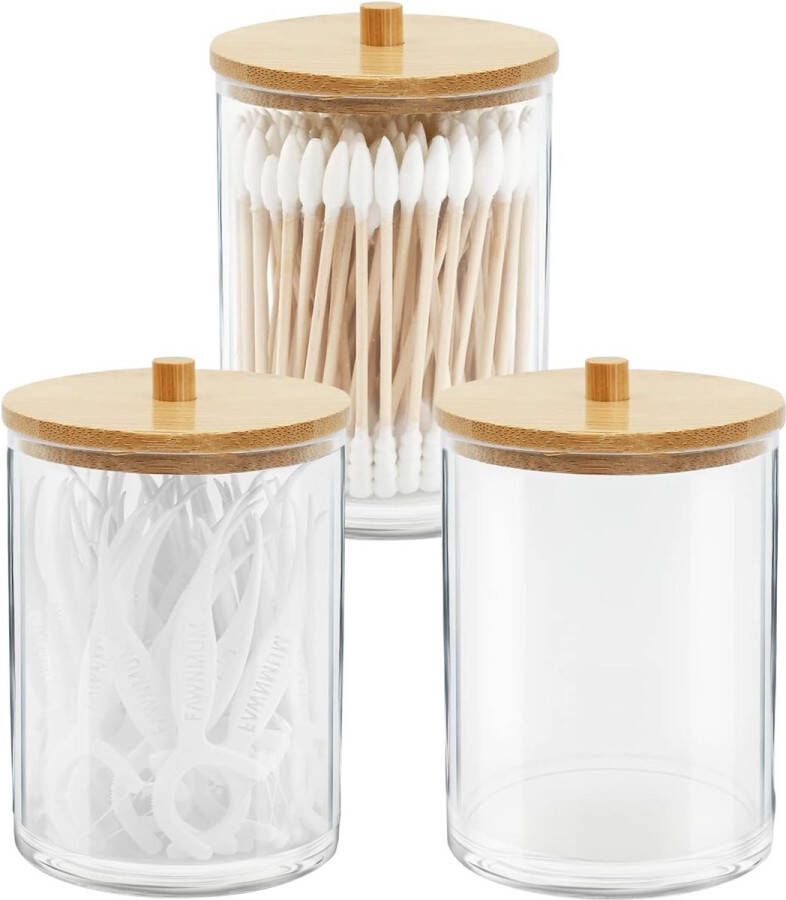 3 stuks acryl Qtip-houders met bamboe hoezen badkamercontainers oogkleppen dispensers wattenstaafjes voor opslag badkamer organizer