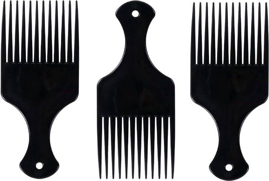 3 Stuks -Afro Haarkam Afro Kam Hittebestendige Plastic Haarkam met Wijde Tanden Comfortabel Handvat Voor Natuurlijke Krullen Draagbaar en Duurzaam Zwart