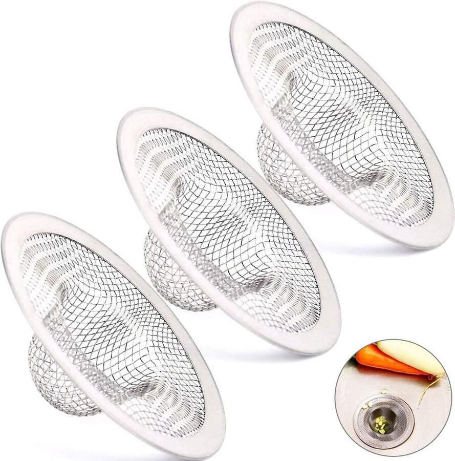 3 stuks afvoerzeef 7 cm zeef roestvrij staal haarzeef douche zeef gootsteen zeef wastafel zeef afvoer zeef met hoed design gootsteen filter zeef voor douche bad keuken