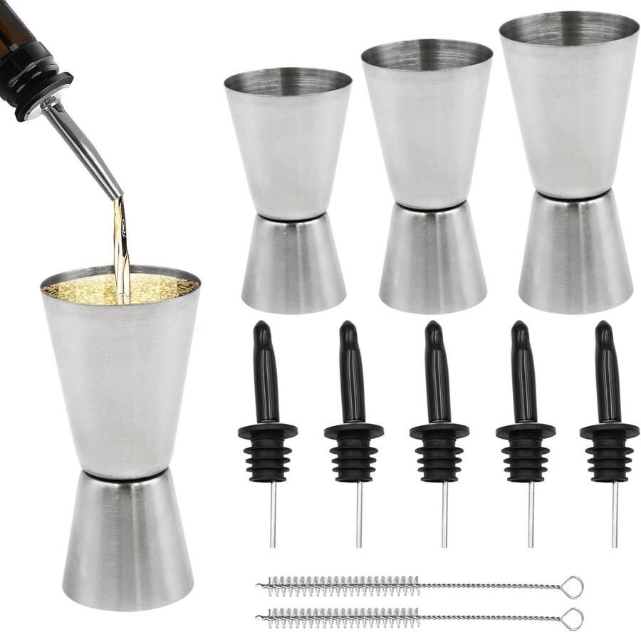 3 stuks cocktailmaatbekers roestvrij staal barmaat cocktail jigger maatbeker 4 cl 5 cl 6 cl kleine jigger met 5 schenktuit en 2 borstels dubbele maat voor bars clubs restaurants cafés of