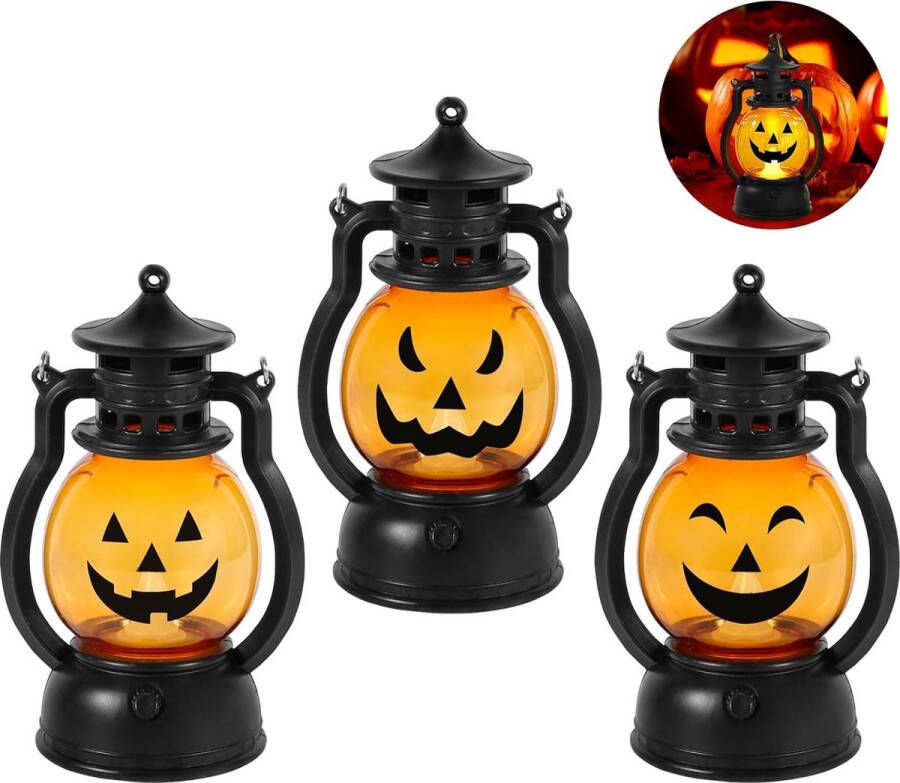 3 stuks Halloween-lantaarn voor kinderen pompoen- LED lantaarn Halloween-decoraties met lantaarns binnen en buiten led-licht pompoen Halloween werkt op batterijen