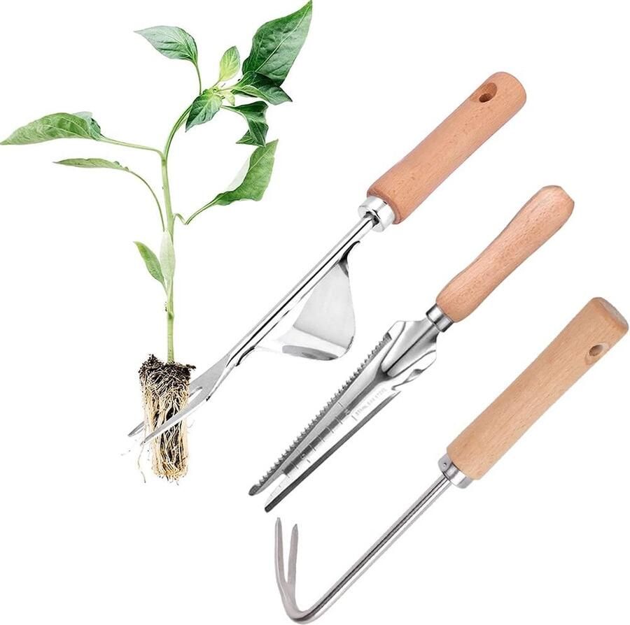 3 stuks handonkruidsteker onkruidsteker weeder onkruidwieder met steel handmatige onkruidsteker voor tuin wieden verplanten ontwortelen