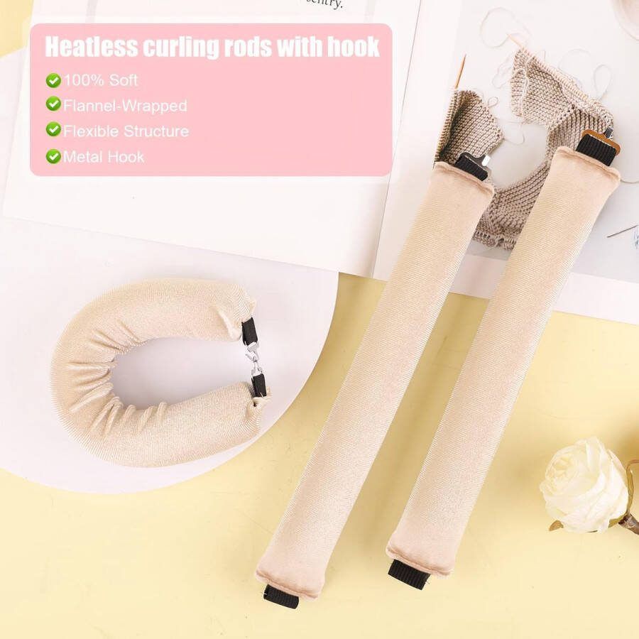 3 Stuks Hitteloze Haarkruller Zacht Flanel Haarkrulspelden met Haak Geen Warmtekruller Slaapkrultang Nachtelijke Hitteloze Krullen Haarstylingaccessoires Geen Schade aan Haar (Beige)