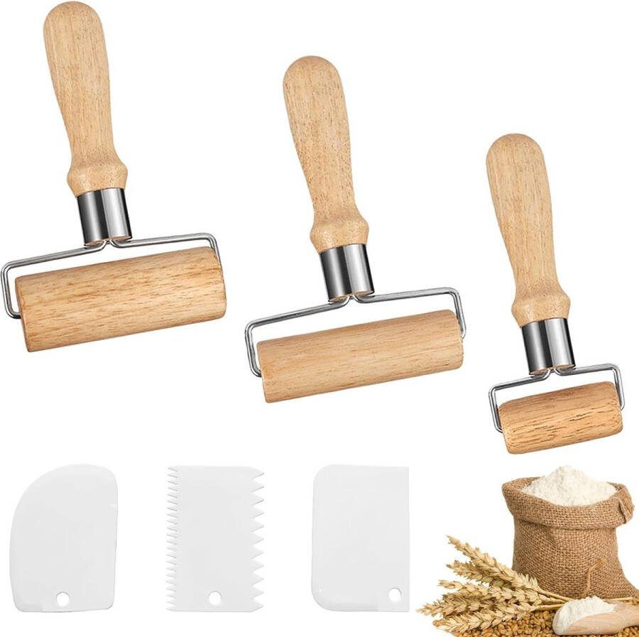 3 stuks houten deegroller met plastic deegschraper deegroller geschikt voor het met de hand rollen van deeg pizza desserts en knoedelvellen