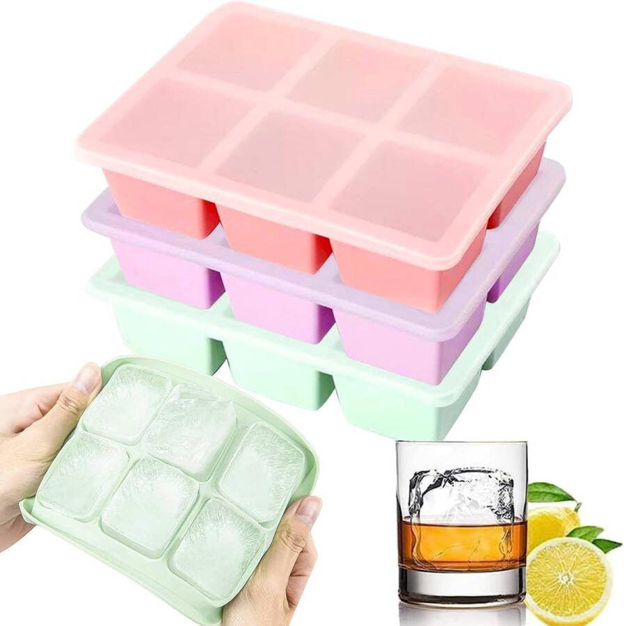 3 stuks ijsblokjesbak gemakkelijk los te maken siliconen grote ijsvormen met verwijderbare deksels perfect voor gekoelde dranken vriezer babyvoeding whisky en cocktail