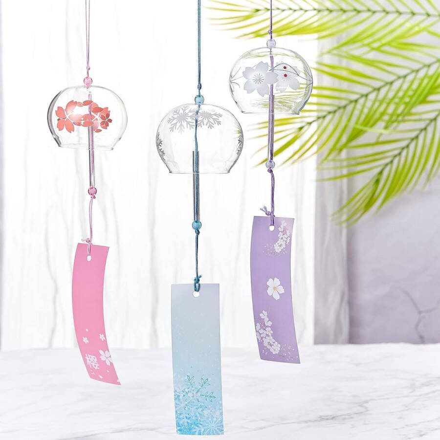 3 stuks Japanse windgong roze blauw paars glazen windbellen handgemaakte hangers voor verjaardagscadeau en woondecoratie
