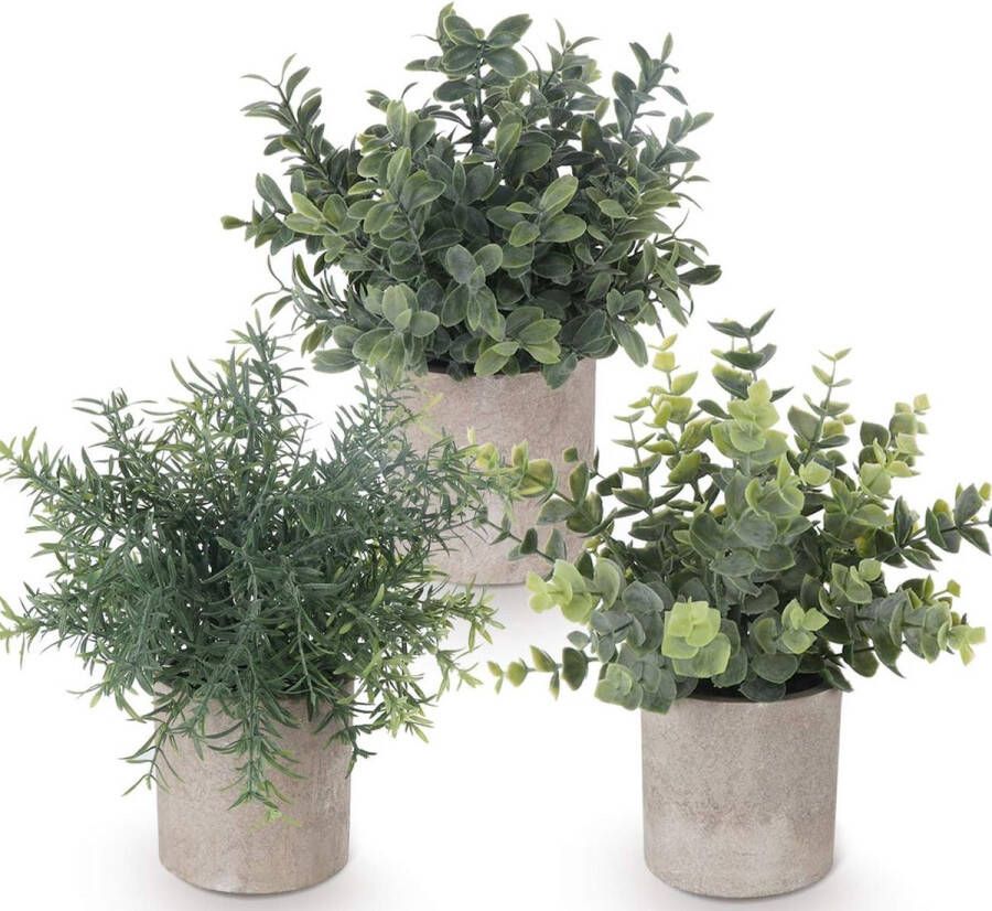 3 stuks kunstplanten mini kunstplanten echte eucalyptus rozemarijn babysbreath klein met potten tafeldecoratie huis balkon kantoordecoratie
