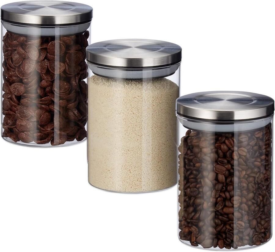 3 stuks luchtdicht voorraadglas 600 ml rijst & thee voorraadpot met rvs deksel Voorraadbussen