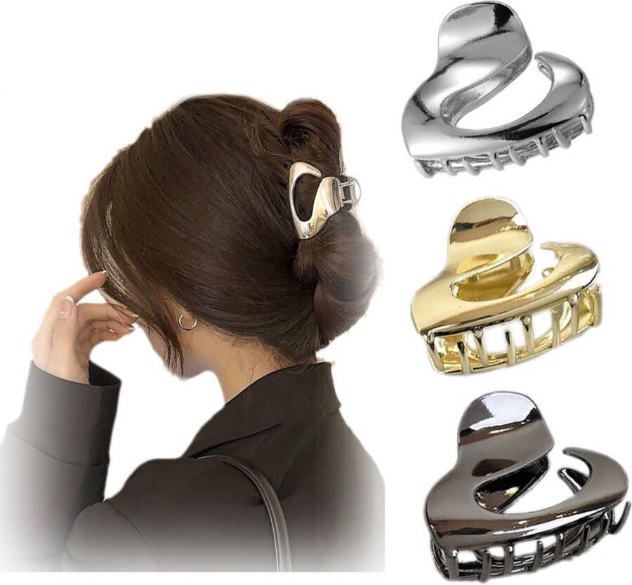 3 stuks metalen haarklauwclips drie kleuren haarclips sterke grip antislip haarvangst haarspeldje kaakklem voor lang haar mode-stylingaccessoires voor dames meisjes haarspelden hoofddeksels