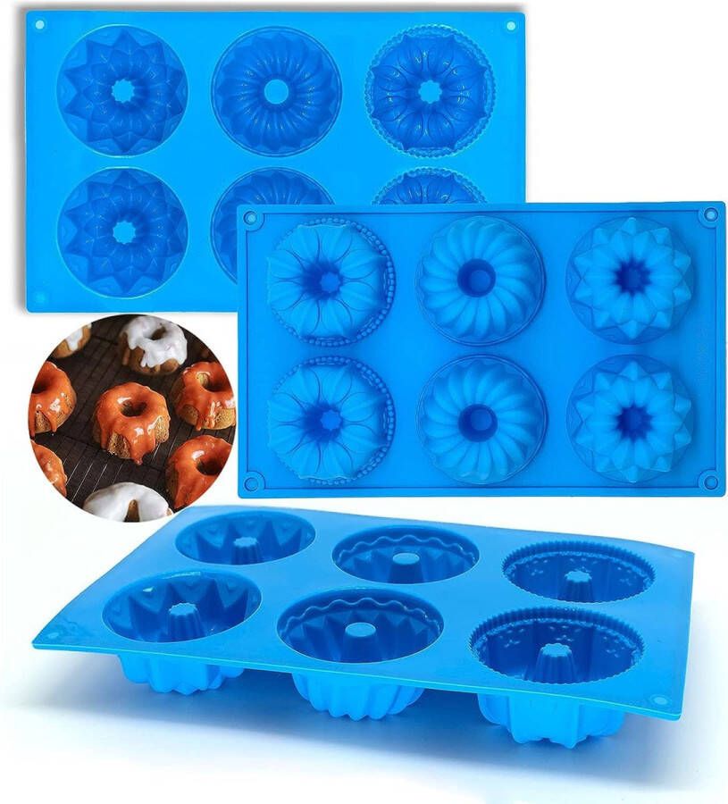 3 stuks mini tulbandvormen siliconen tulband bakvorm siliconen bakvorm met antiaanbaklaag 28 x 17 x 3 5 cm (blauw)