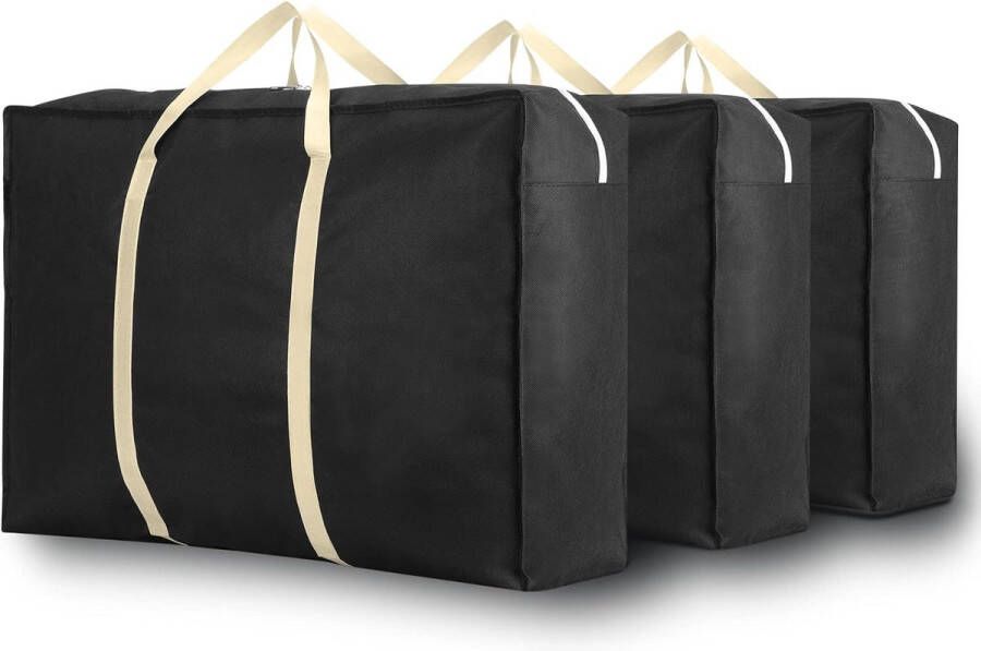 3 stuks opbergtas voor dekbedden en kussens draagtas tas voor beddengoed of tuinstoelkussens transporttas met dubbele ritssluiting (zwart 75 liter)