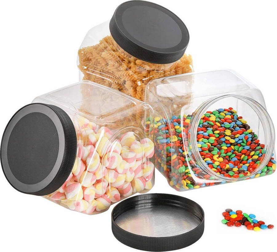 3 stuks plastic snoeppotten 2 9 liter doorzichtige koektrommel met deksel snoepbuffetcontainers voor snacks droogvoer koekjes snoepwasmiddel