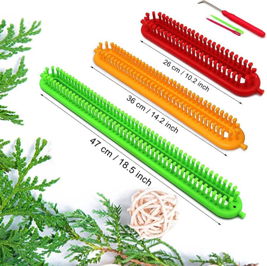 3 stuks rechthoek breien weefgetouwen dichte haringen weefgetouw verschillende maten kleurrijke plastic weefweefweefgetouwen set sjaal hoeden maken gereedschap DIY garen weven kits met een haaknaald en naald (kleur is willekeurig)