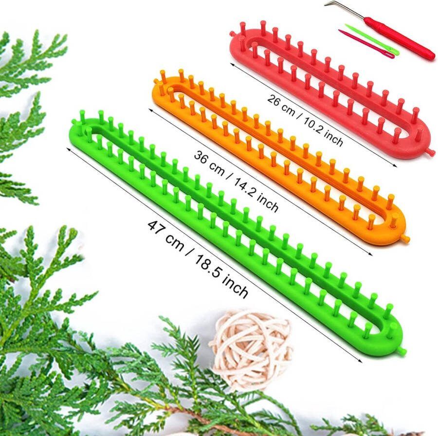 3 stuks rechthoek breien weefgetouwen dunne haringen weefgetouw verschillende maten kleurrijke plastic weefweefweefgetouwen set DIY garen weven kits met een haaknaald en naald (kleur is willekeurig)