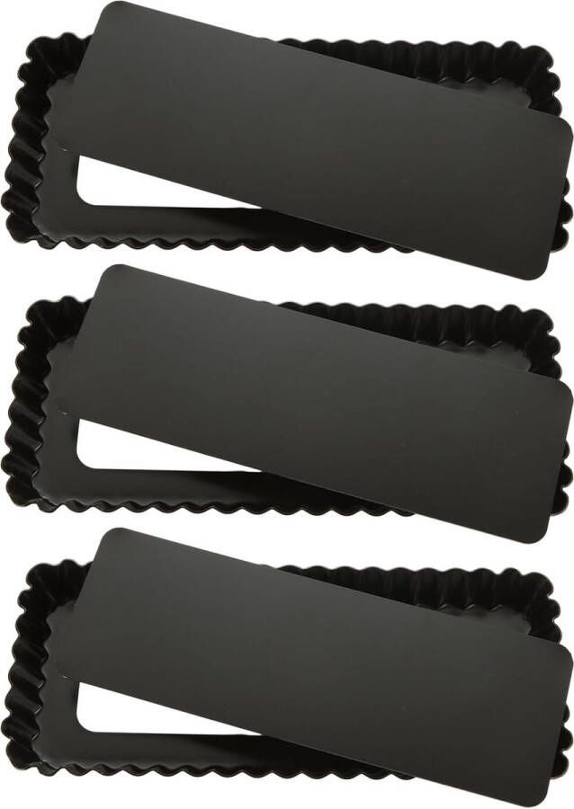 3 stuks rechthoekige taartvorm 25 x 10 2 x 2 5 cm anti-aanbaklaag taartvorm met hefbodem zwart aluminiumlegering quichevorm