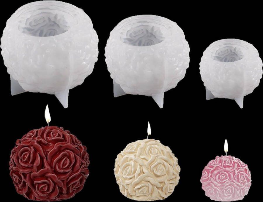 3 stuks rozenkbolvormige kaarsvorm 3D-bloem kaarsgietvormen doe-het-zelf kaarsen siliconen vorm voor geurkaarsen Valentijnsdag decoratieve ornamenten