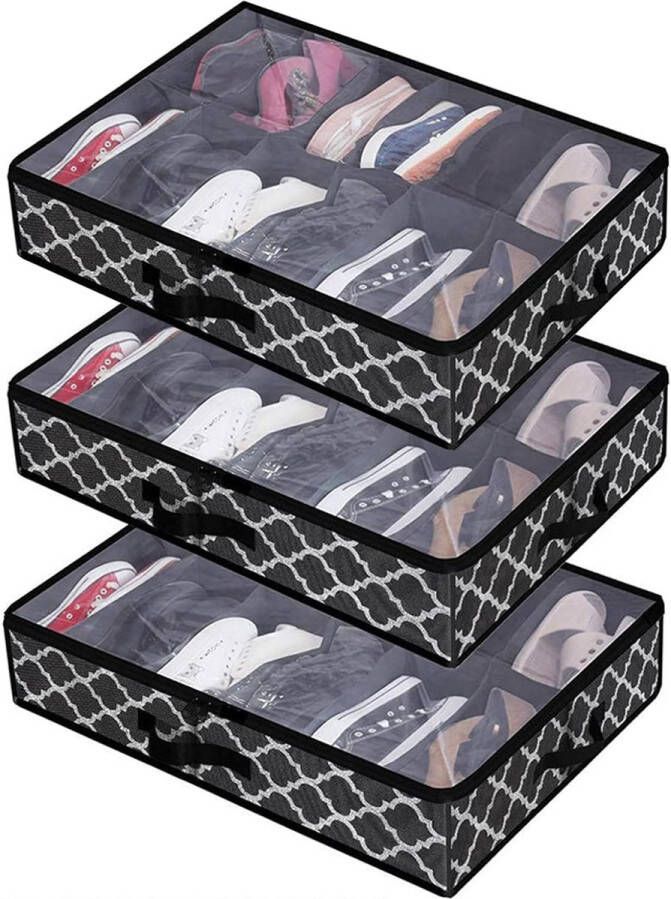 3 stuks schoenenopbergbox voor onder het bed schoenenopbergtas sterke opbergkist voor schoenenopslag met 12 vakken