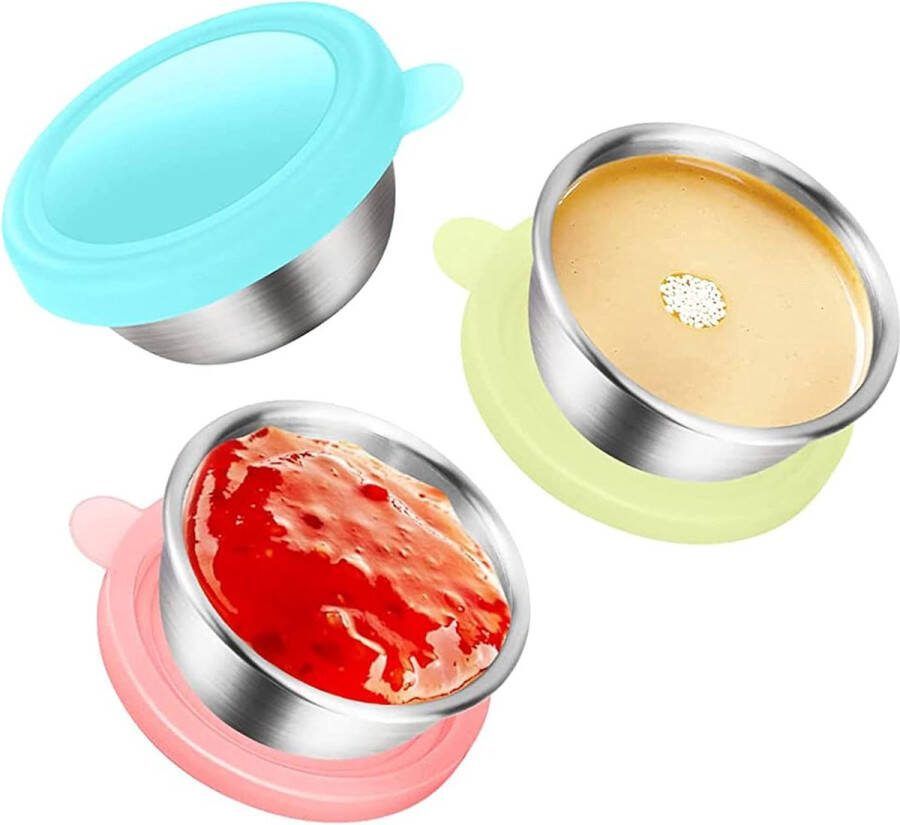 3 stuks sladressing containers om mee te nemen roestvrij staal sausbekers met deksel voedselcontainer set lekvrije vershouddozen deksel sausbox kindersnackbox met lekvrij
