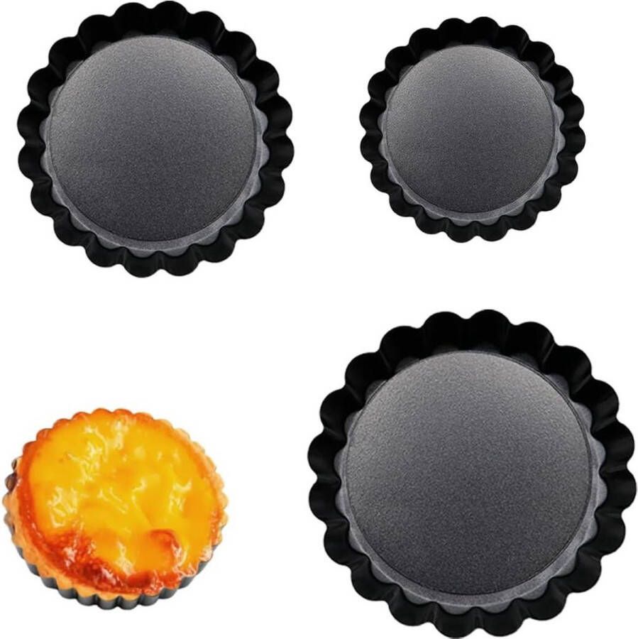 3 stuks taartvormen met hefbodem en antiaanbaklaag set van 3 maten tartelette vormen