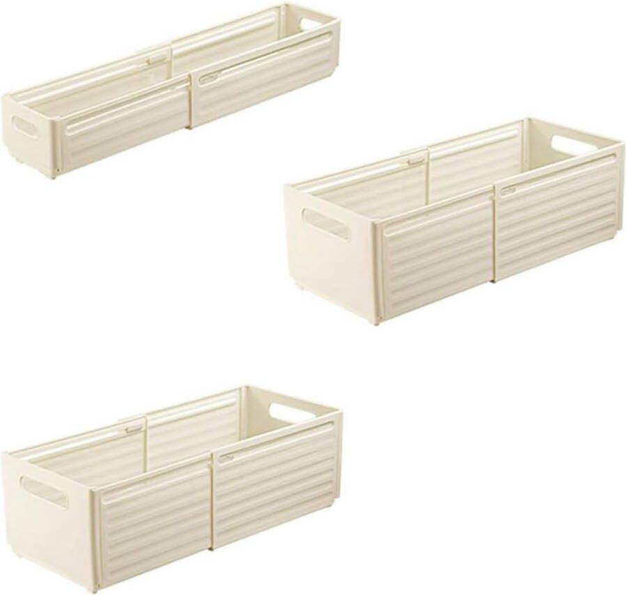 3 stuks uittrekbare opbergdoos keukenkastorganizer voor kasten planken laden opvouwbare kunststof kledingkast lade organizer opbergmand beige