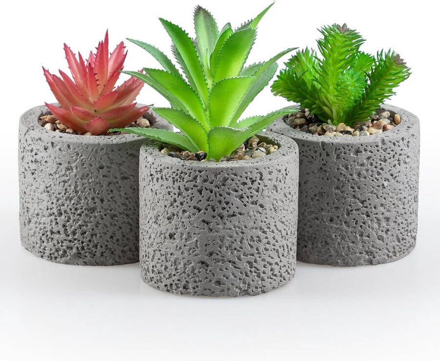 3 stuks vetplant kunstgroene grasplanten in grijze cementpotten kleine decoratieve kunstplastic ideaal voor thuis kantoor badkamer keuken en outdoor decoratie