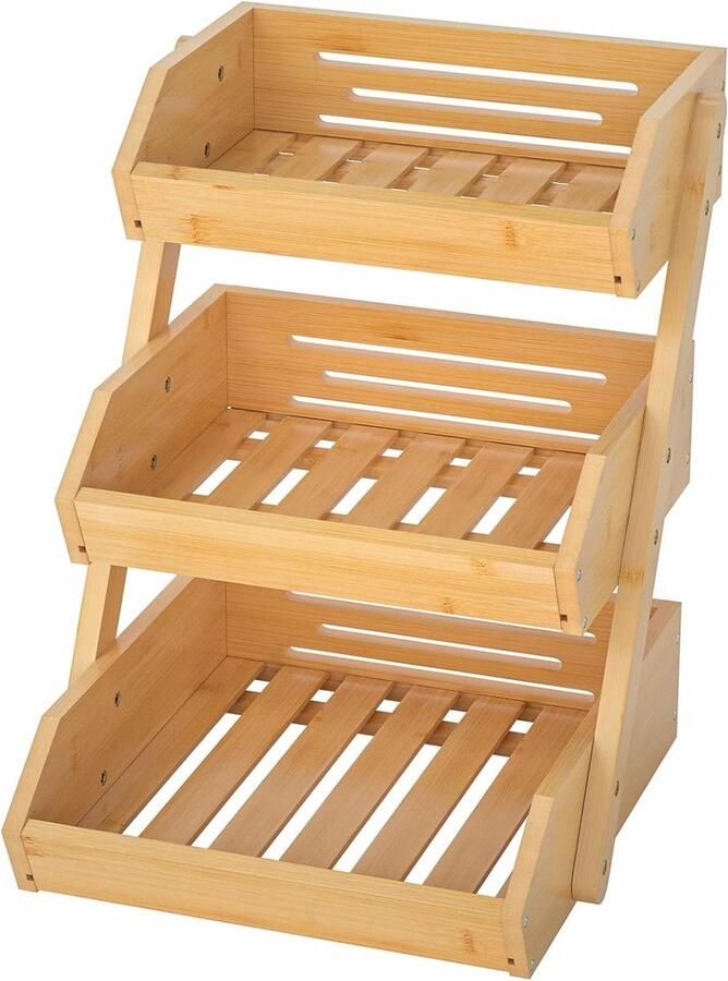 3-Tier Bamboe Fruitschaal Decoratieve Fruitschaal voor Opbergen van Brood en Groente Keuken Countertop Organisator