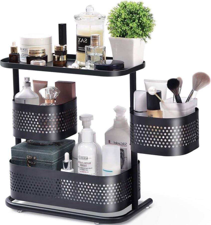 3-Tier Douche Desktop Organizer Badkamer Specerijenhouder Kruidenrek Sieraden Huidverzorging Opslag Zwart Cosmetische Organiser