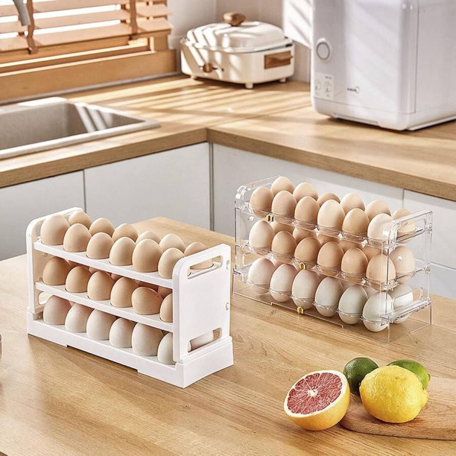 3-Tier Eierhouder Rack Ei-opbergrek voor koelkast en keuken Houdt 36 eieren (wit)