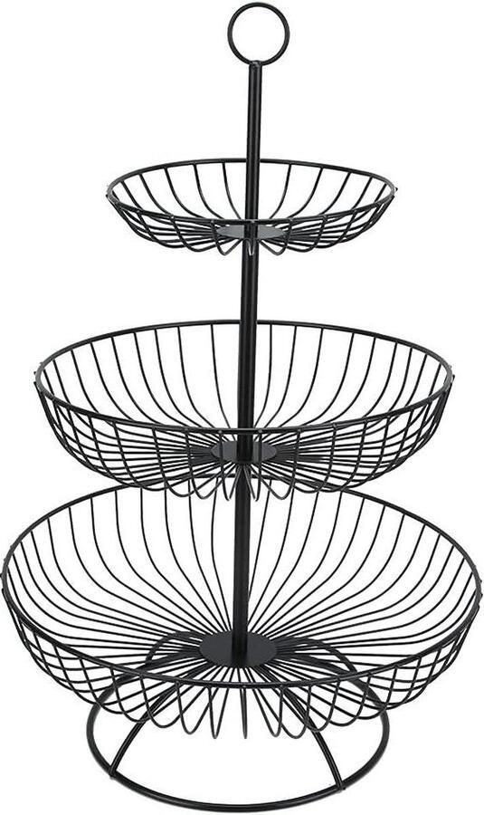 3-Tier Metalen Fruitmand Fruitschaal Groente Opslag Mand Fruit Display Opslag Stand Fruit Houder voor Keuken Countertop en Hang Zwart