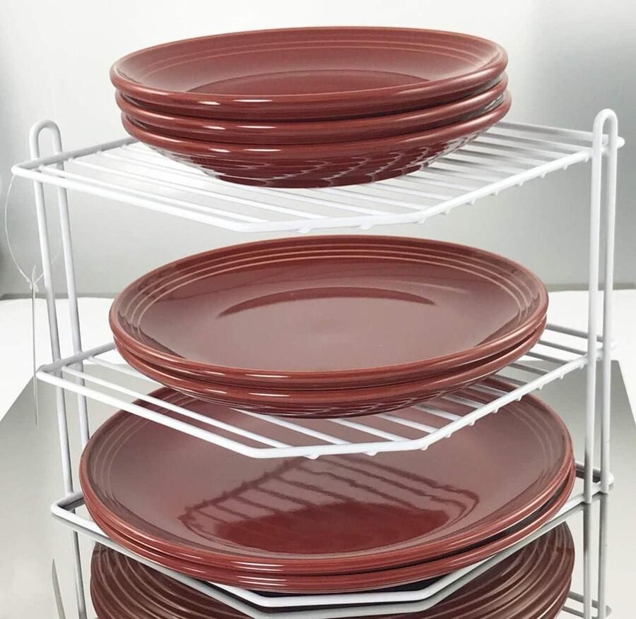 3 Tier Hoekplaat Organizer Opgeruimd Opbergrek Staal Wit 23 cm Keuken Kast bordenrek