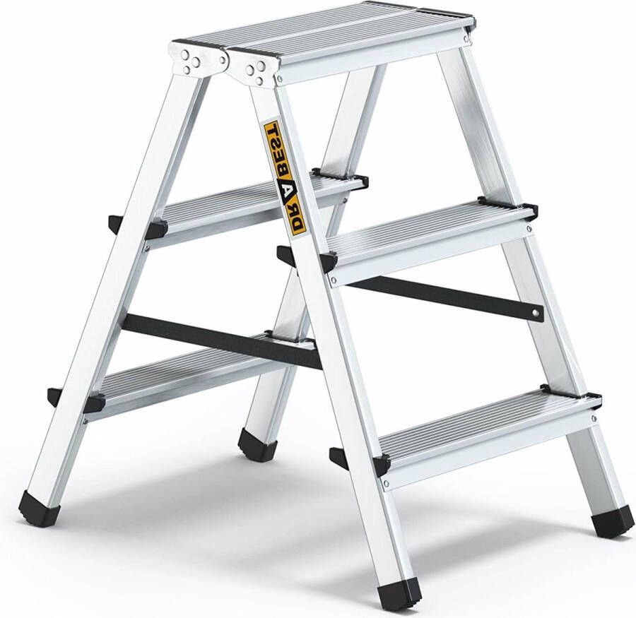 3-Traps Aluminium Dubbelzijdige Huishoudladder Capaciteit 125kg Veilige Trapladder met Werkladderplatform Multifunctionele Ladders voor Thuisgebruik