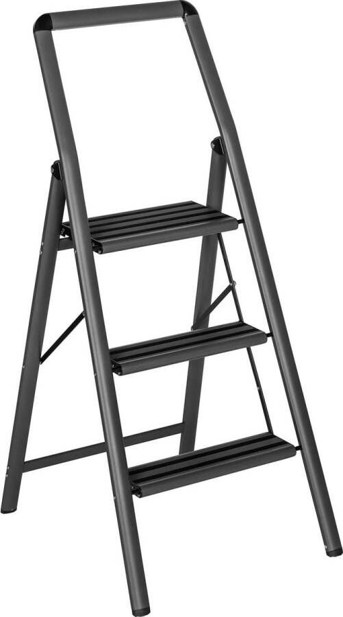 3-traps Aluminium Vouwladder Compact Donkergrijs Trapladder Multifunctioneel Trapladder