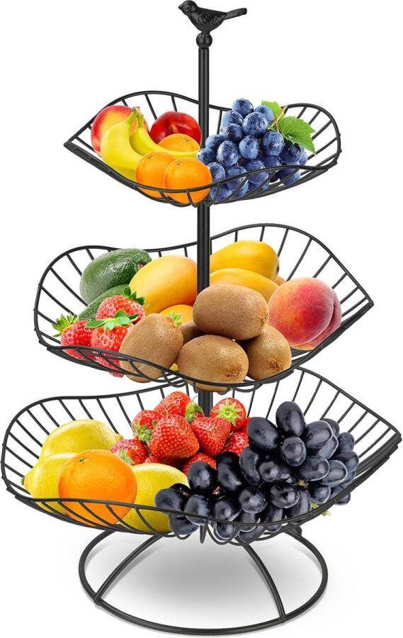 3-traps fruitmand fruitmandstandaard fruitschaal metaal groentemand fruitopslag voor keukenaanrecht eettafel (zwart)