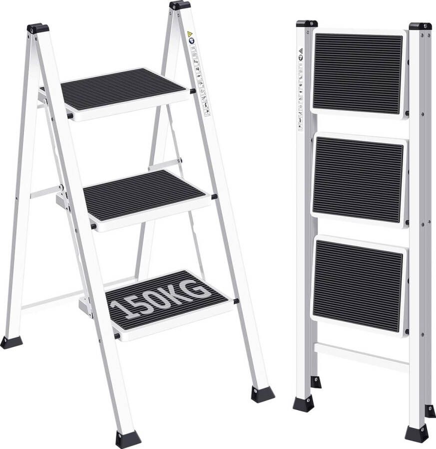 3-traps ladder trapladder opvouwbare opstapkruk opvouwbare opstapkruk voor volwassenen huishoudladder metalen ladder antislip stabiel en breed pedaal wit