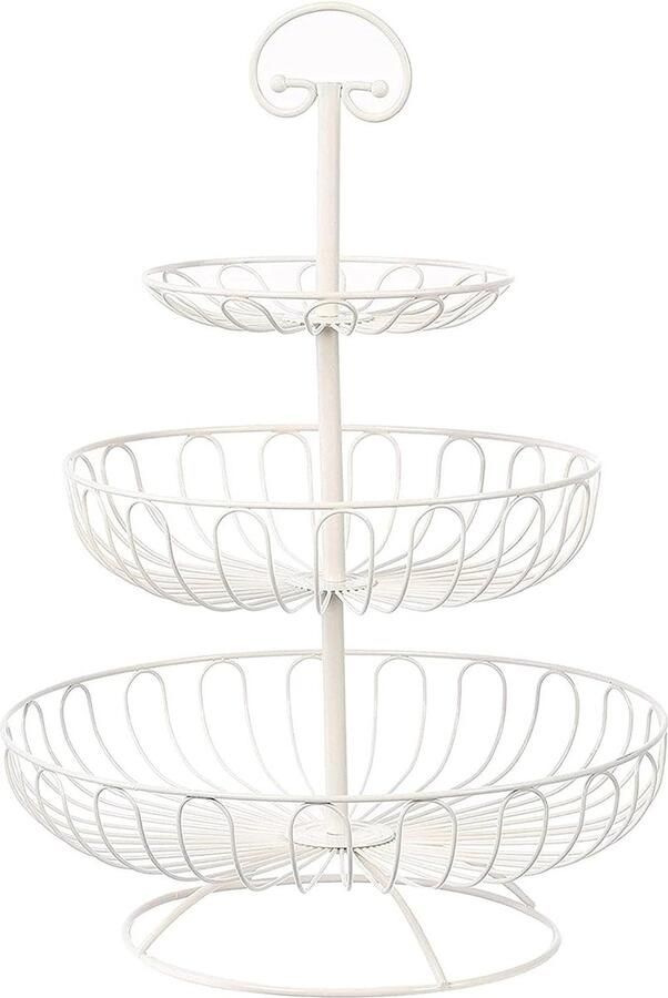 3-trapse decoratieve fruitmand wit 33 x 33 cm